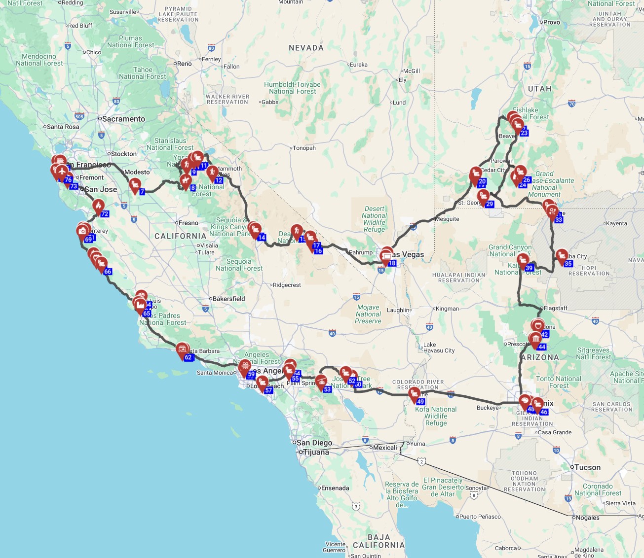 Map for San Francisco Roundtrip - The Best of the Southwest by Motorhome From Californias Coast to Arizonas Canyons